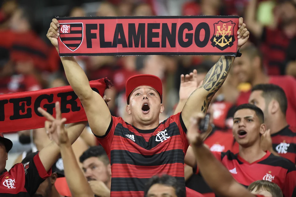 Un supporter de Flamengo brandissant une écharpe pendant un match