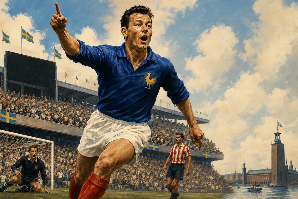 Illustration de Just Fontaine et de sa Coupe du monde en Suède en 1958