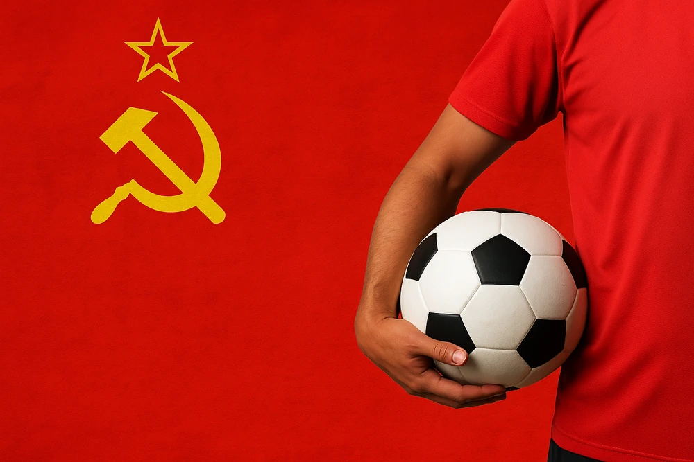 Drapeau soviétique et ballon de football